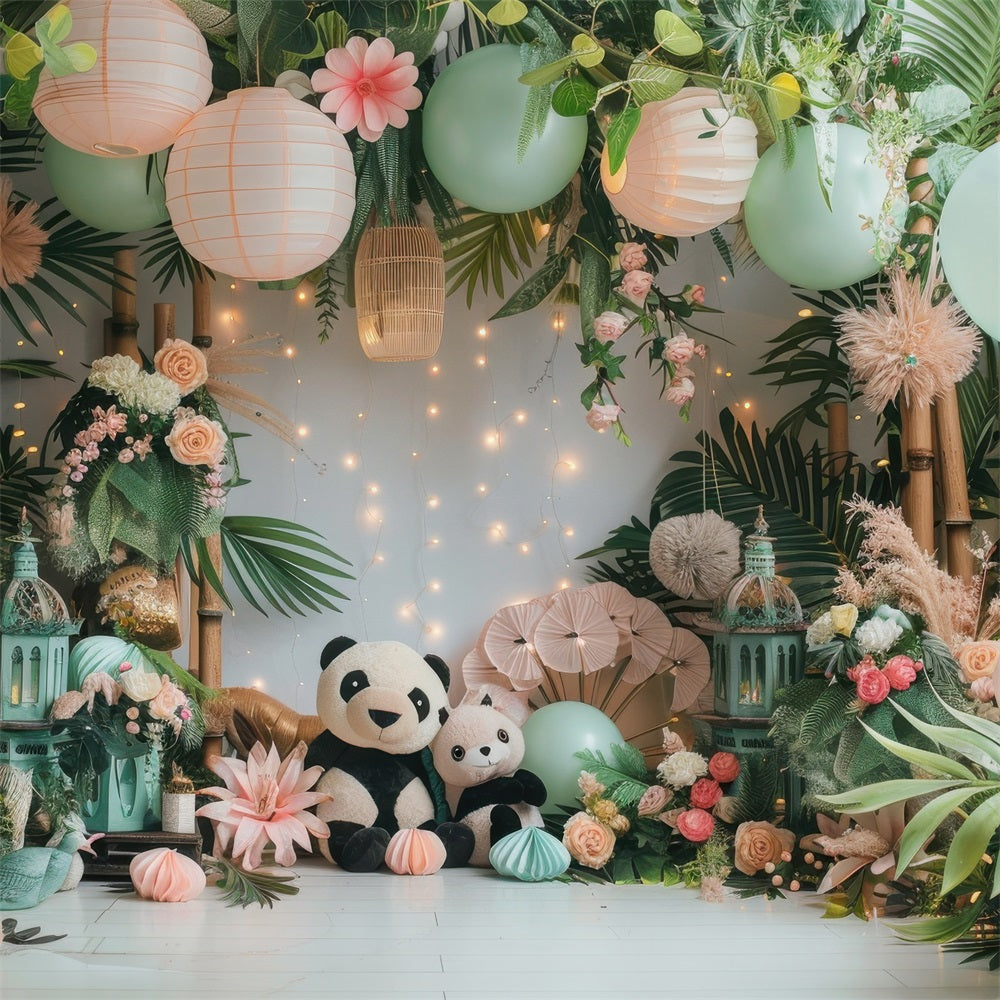 Birthday Backdrop Panda Balloon Bamboo Backdrop UK BRP10-364