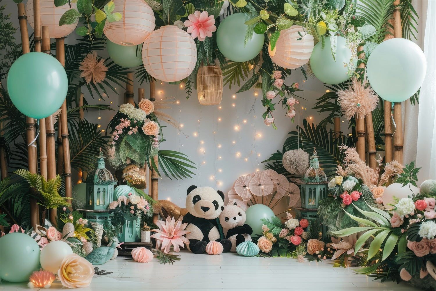 Birthday Backdrop Panda Balloon Bamboo Backdrop UK BRP10-364