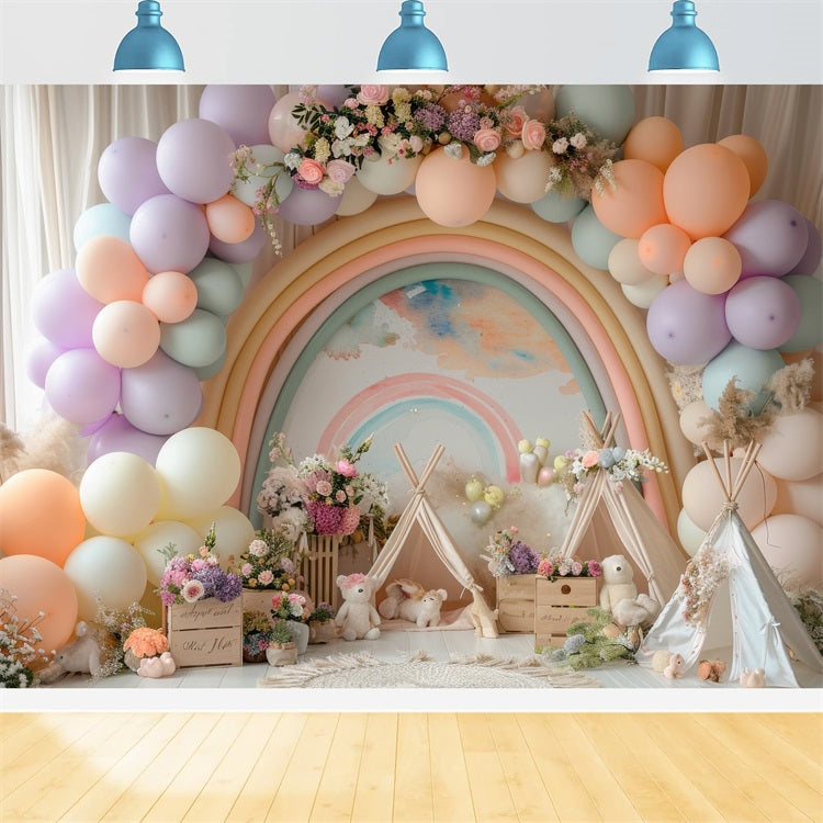 Diy Birthday Backdrop Ideas Rainbow Balloon Teepee Backdrop UK BRP10-365