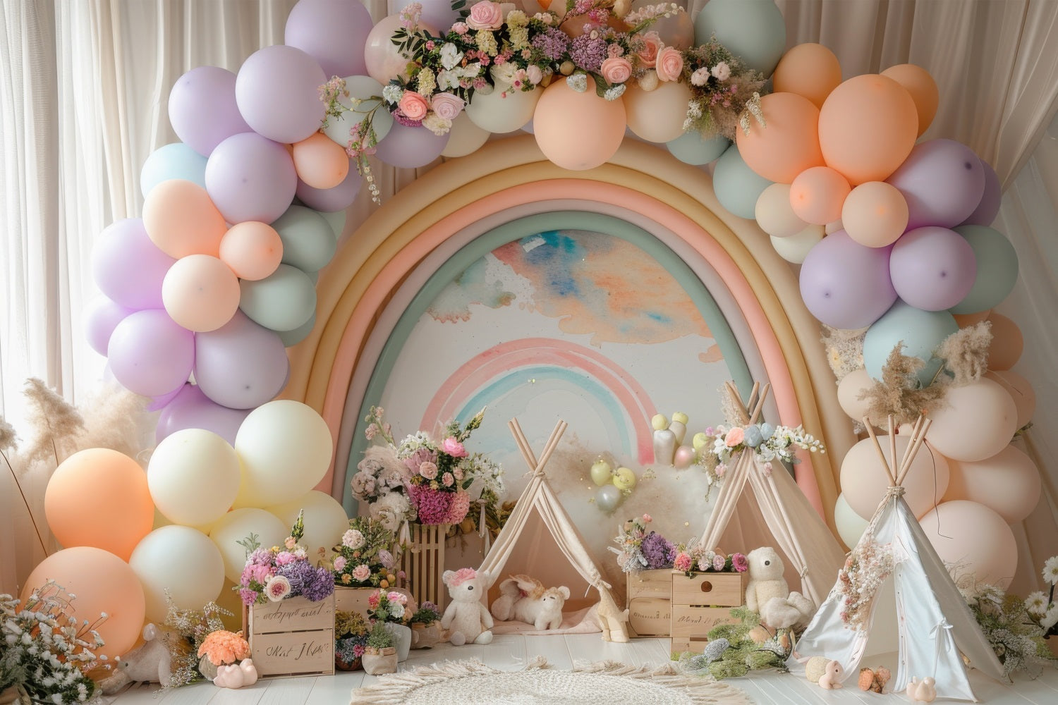 Diy Birthday Backdrop Ideas Rainbow Balloon Teepee Backdrop UK BRP10-365