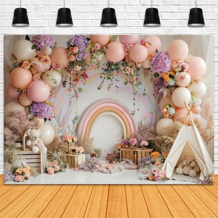 Happy Birthday Background Balloons Rainbow Teepee Backdrop UK BRP10-366