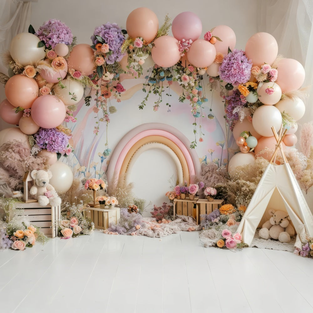 Happy Birthday Background Balloons Rainbow Teepee Backdrop UK BRP10-366