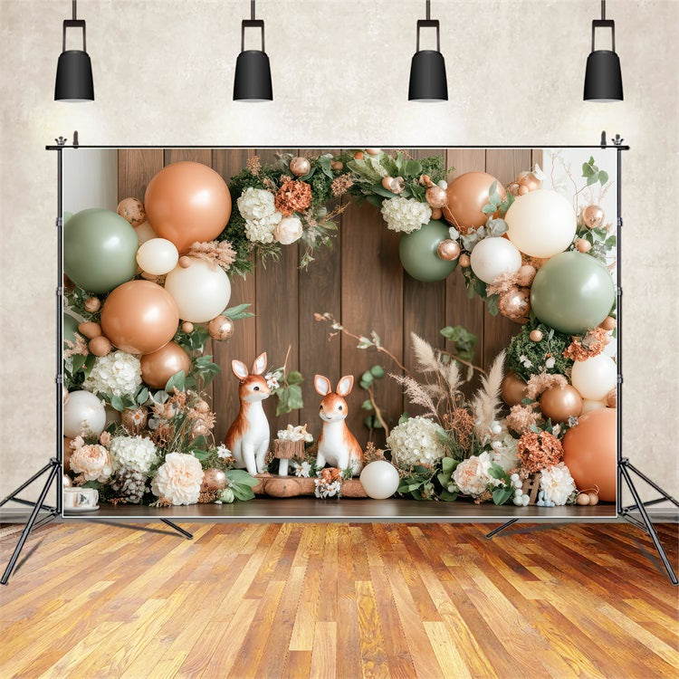 Birthday Celebration Background Woodland Deer Balloons Backdrop UK BRP10-368