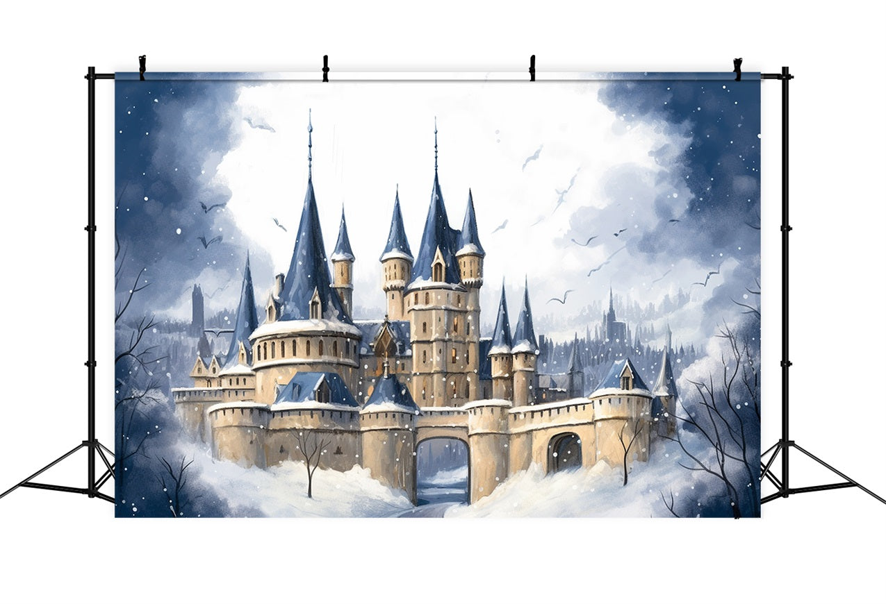 Winter Mysterious Castle Under Dark Cloudy Sky Backdrop UK BRP10-37