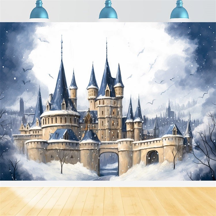 Winter Mysterious Castle Under Dark Cloudy Sky Backdrop UK BRP10-37