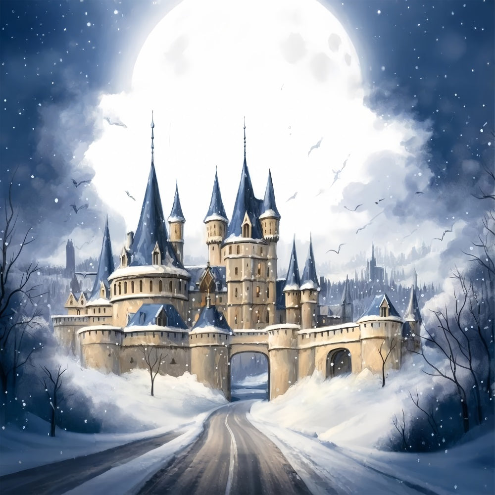 Winter Mysterious Castle Under Dark Cloudy Sky Backdrop UK BRP10-37