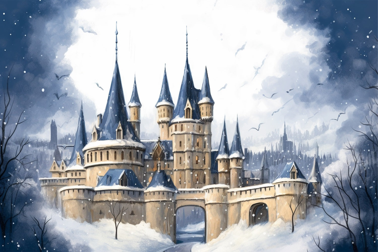 Winter Mysterious Castle Under Dark Cloudy Sky Backdrop UK BRP10-37