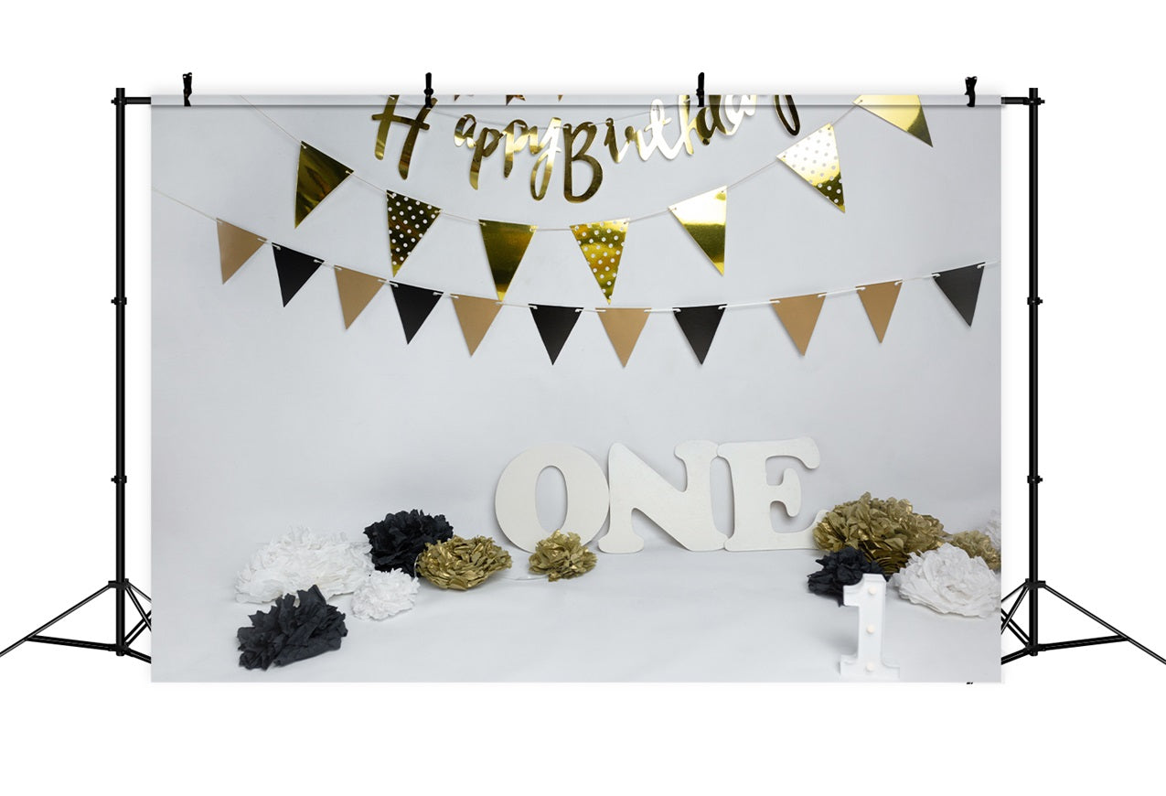 1st Birthday Backdrop Banners Black Gold Backdrop UK BRP10-372