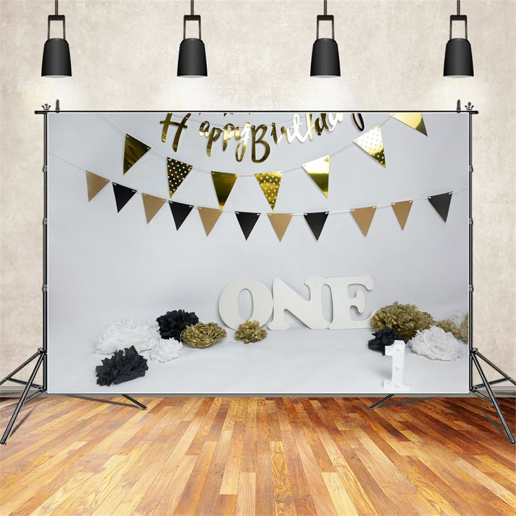 1st Birthday Backdrop Banners Black Gold Backdrop UK BRP10-372