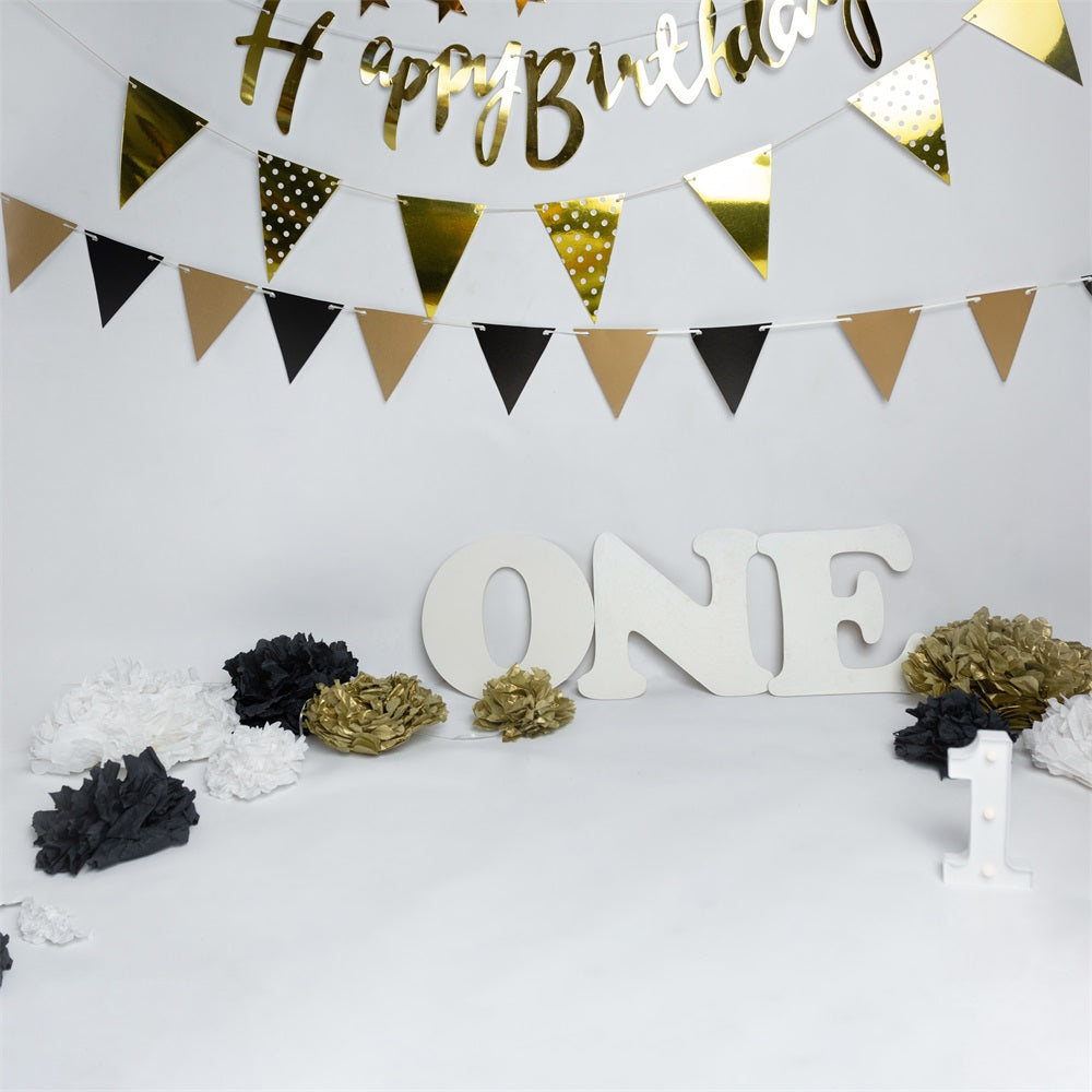 1st Birthday Backdrop Banners Black Gold Backdrop UK BRP10-372