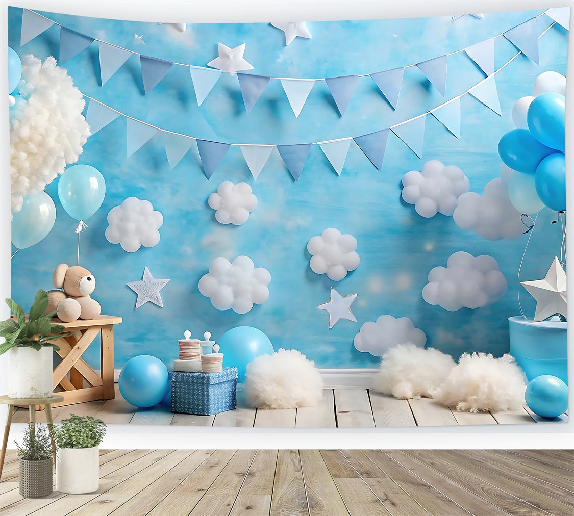 Happy Birthday Photo Background Balloons Cloudy Backdrop UK BRP10-376