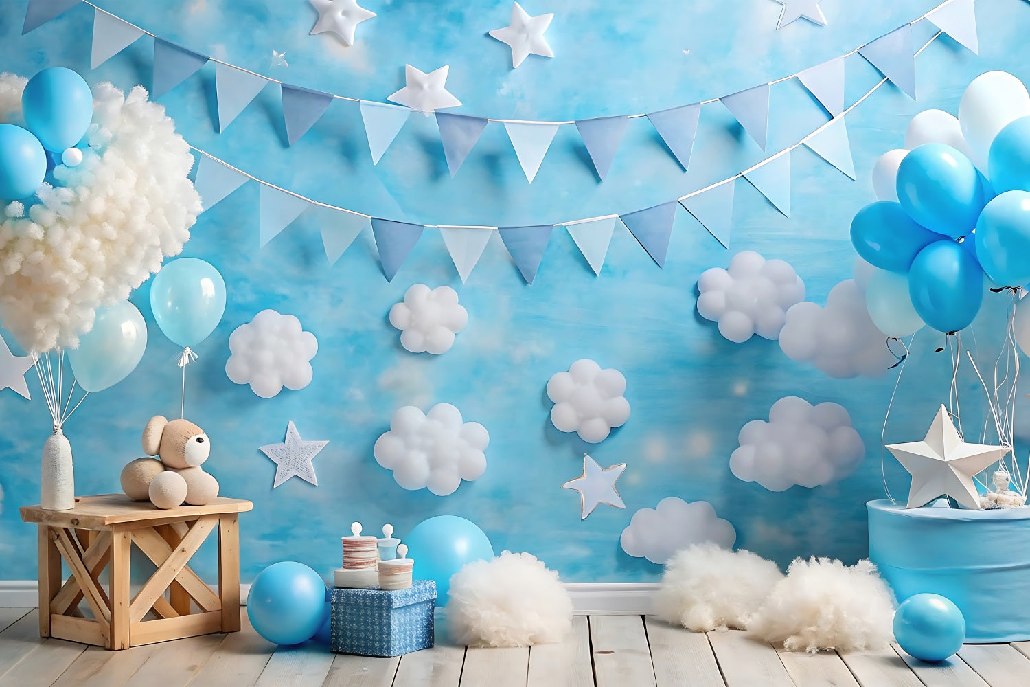 Happy Birthday Photo Background Balloons Cloudy Backdrop UK BRP10-376