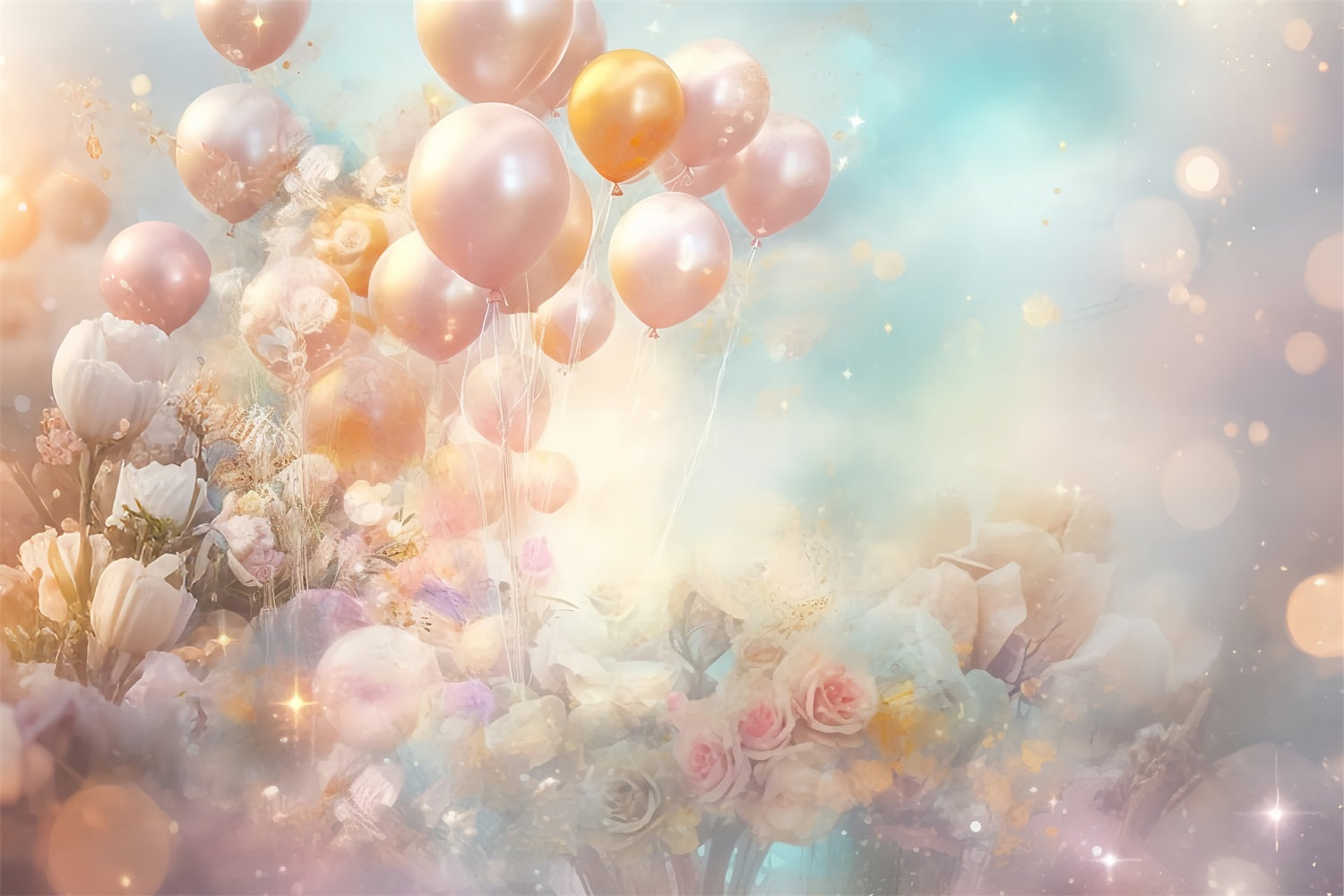 Happy Birthday Background For Kids Balloons Flowers Backdrop UK BRP10-377