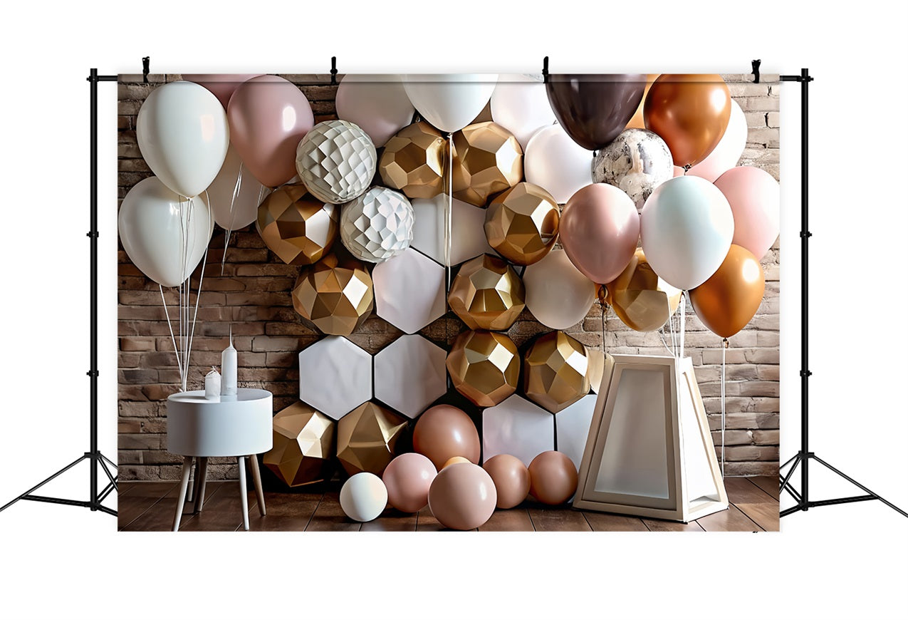 Happy Birthday Balloons Background Geometric Backdrop UK BRP10-381