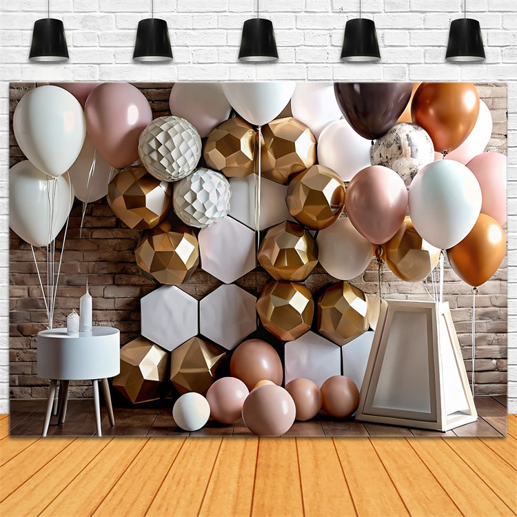 Happy Birthday Balloons Background Geometric Backdrop UK BRP10-381