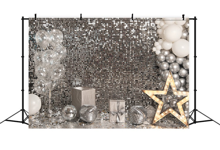 Backdrop Ideas Birthday Silver Sequin Gift Boxes Backdrop UK BRP10-383