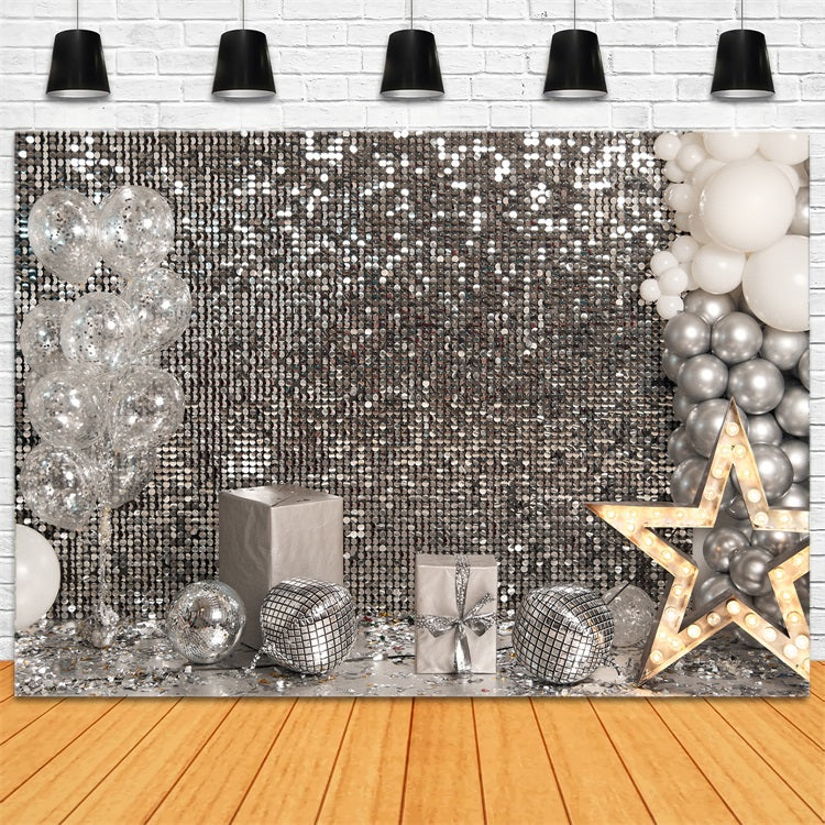 Backdrop Ideas Birthday Silver Sequin Gift Boxes Backdrop UK BRP10-383