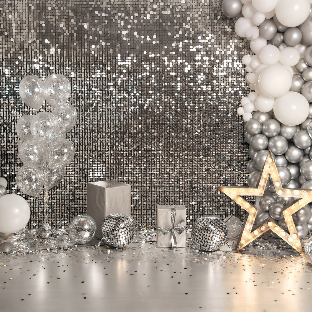 Backdrop Ideas Birthday Silver Sequin Gift Boxes Backdrop UK BRP10-383