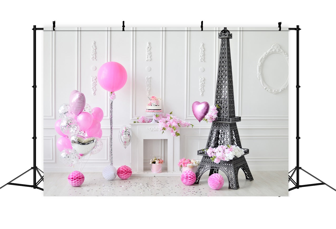 Birthday Backdrops Eiffel Tower Balloons Backdrop UK BRP10-385