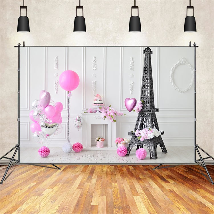 Birthday Backdrops Eiffel Tower Balloons Backdrop UK BRP10-385