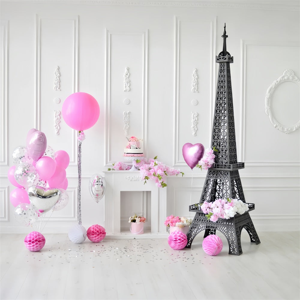 Birthday Backdrops Eiffel Tower Balloons Backdrop UK BRP10-385