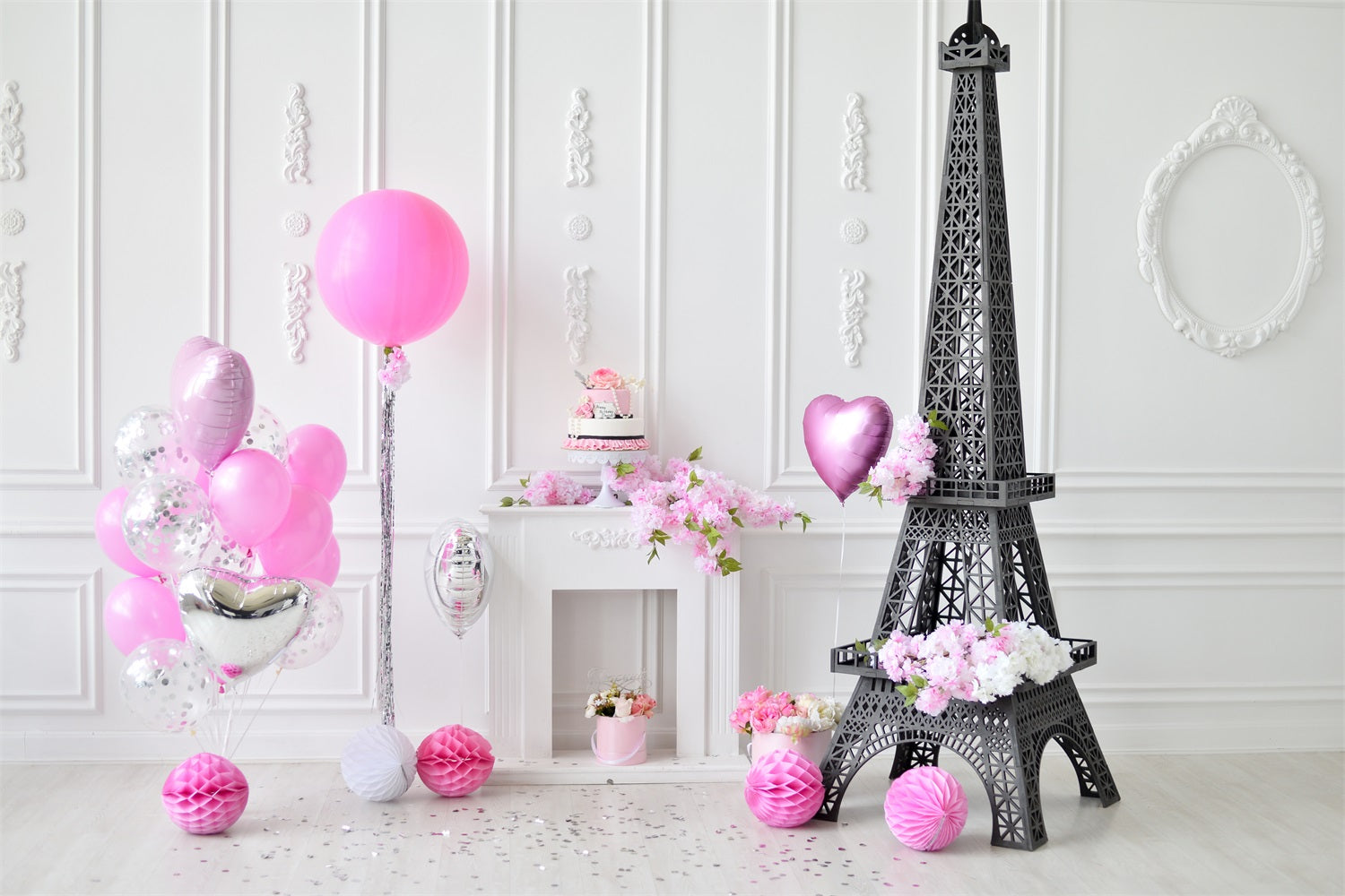 Birthday Backdrops Eiffel Tower Balloons Backdrop UK BRP10-385