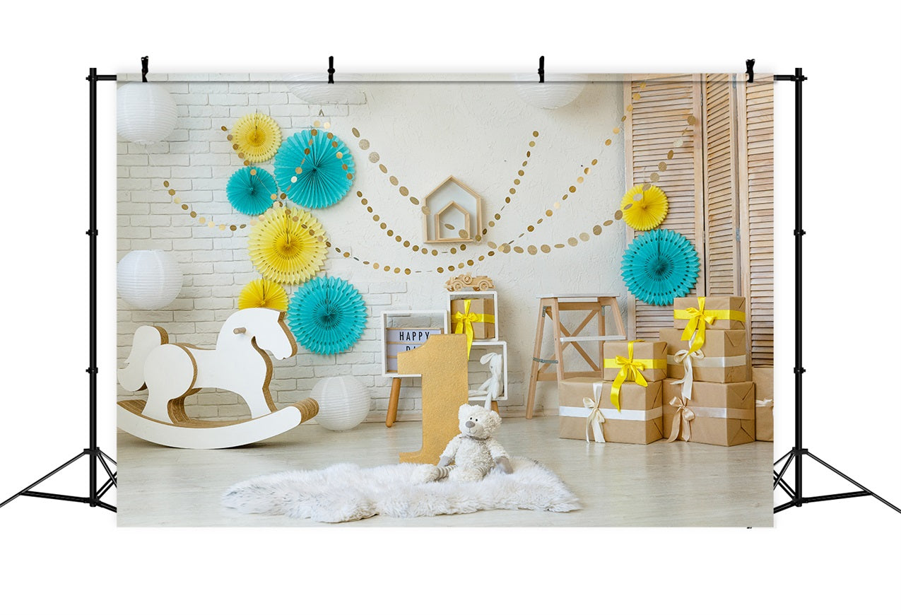 Happy 1st Birthday Background Rocking Horse Gifts Backdrop UK BRP10-386