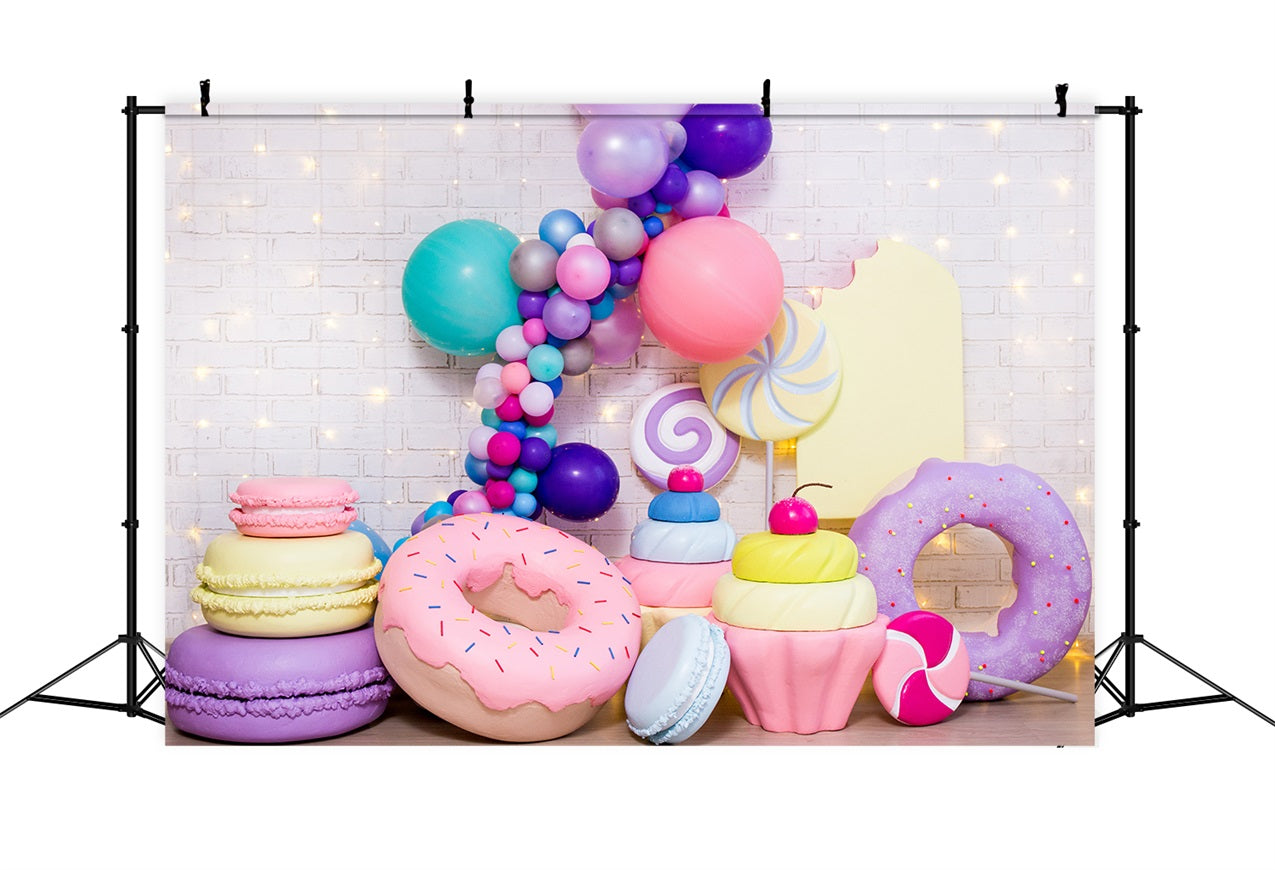 Happy Birthday Background Donuts Macarons Cake Backdrop UK BRP10-387