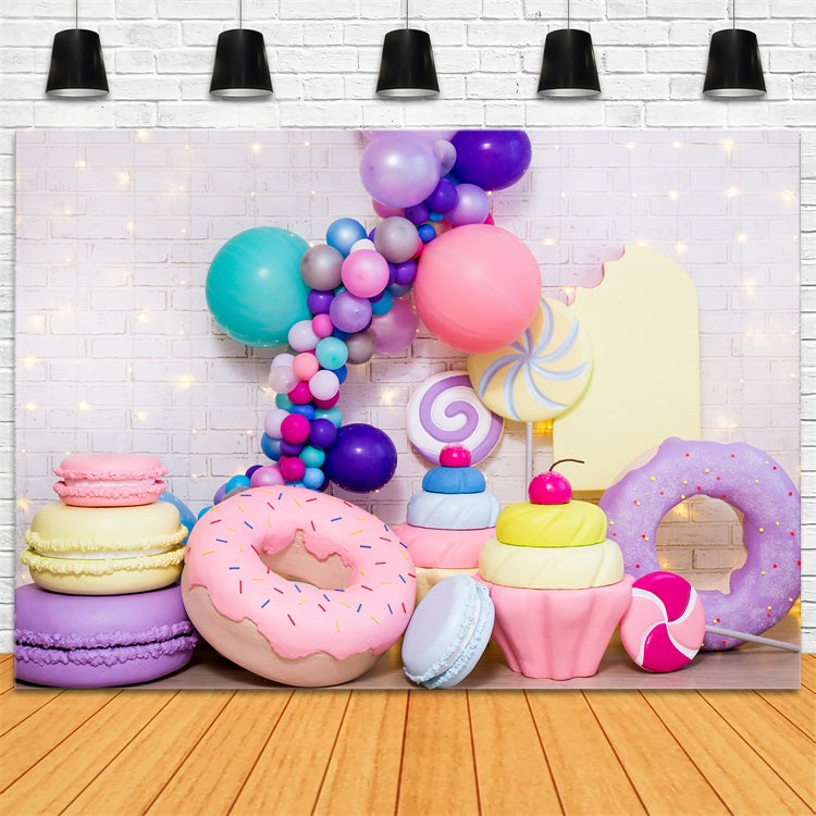 Happy Birthday Background Donuts Macarons Cake Backdrop UK BRP10-387