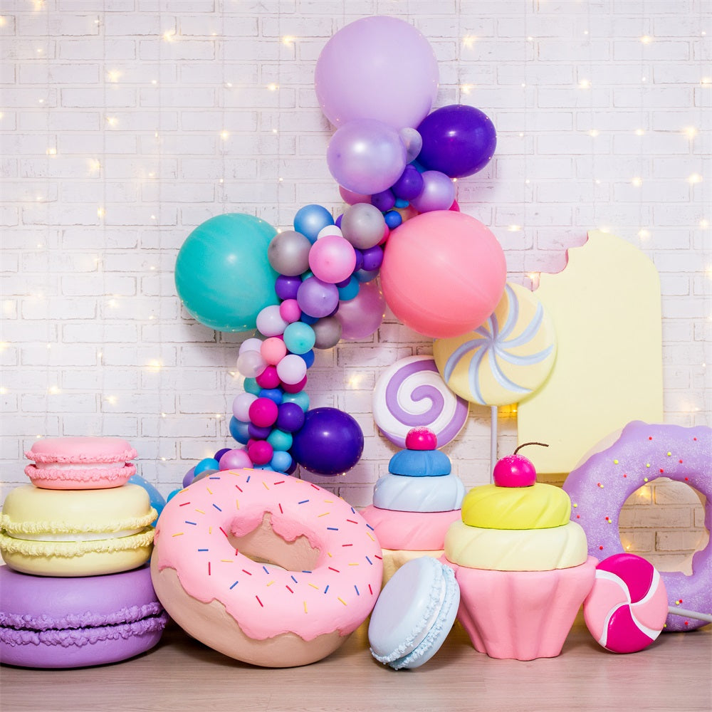 Happy Birthday Background Donuts Macarons Cake Backdrop UK BRP10-387