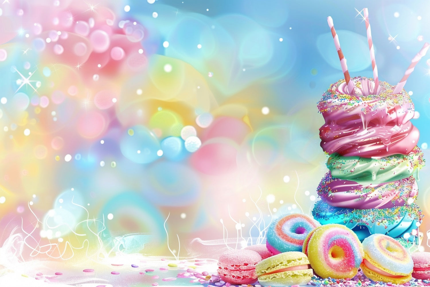 Birthday Backdrop Sugary Donut Macarons Backdrop UK BRP10-391