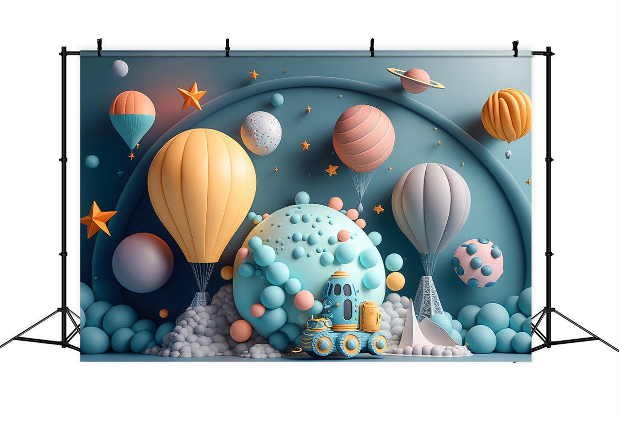 Birthday Backdrops Planet Hot Air Balloon Exploration Backdrop UK BRP10-393