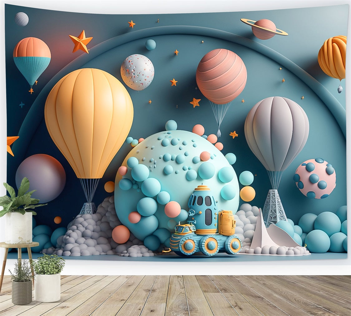 Birthday Backdrops Planet Hot Air Balloon Exploration Backdrop UK BRP10-393