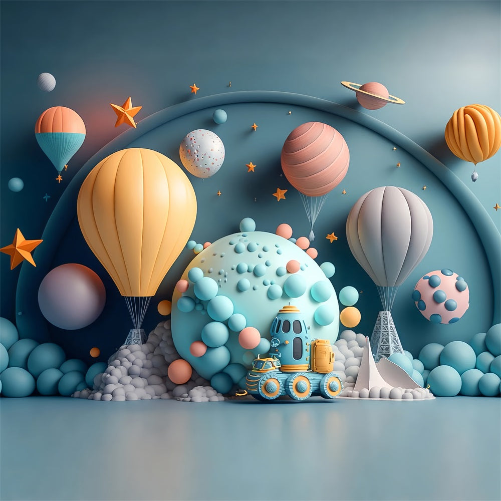 Birthday Backdrops Planet Hot Air Balloon Exploration Backdrop UK BRP10-393