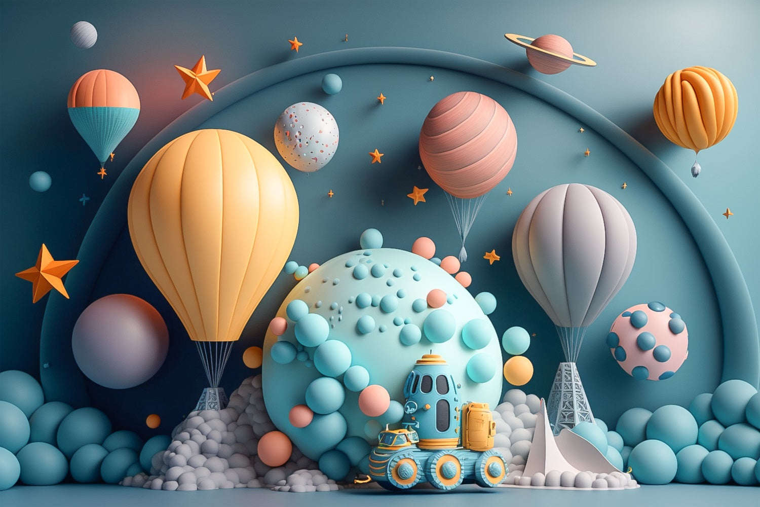 Birthday Backdrops Planet Hot Air Balloon Exploration Backdrop UK BRP10-393