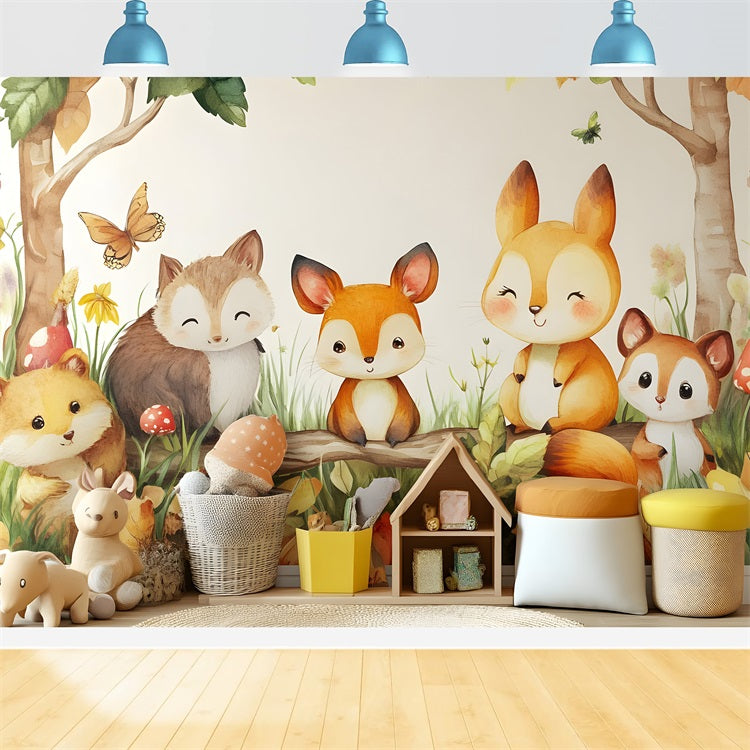 Backdrop For Birthday Forest Animals Kids Backdrop UK BRP10-395