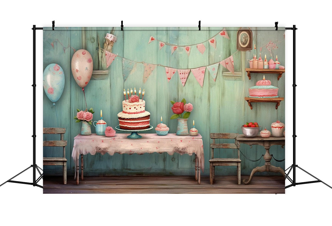 Birthday Photo Backdrop Cake Table Bunting Backdrop UK BRP10-396