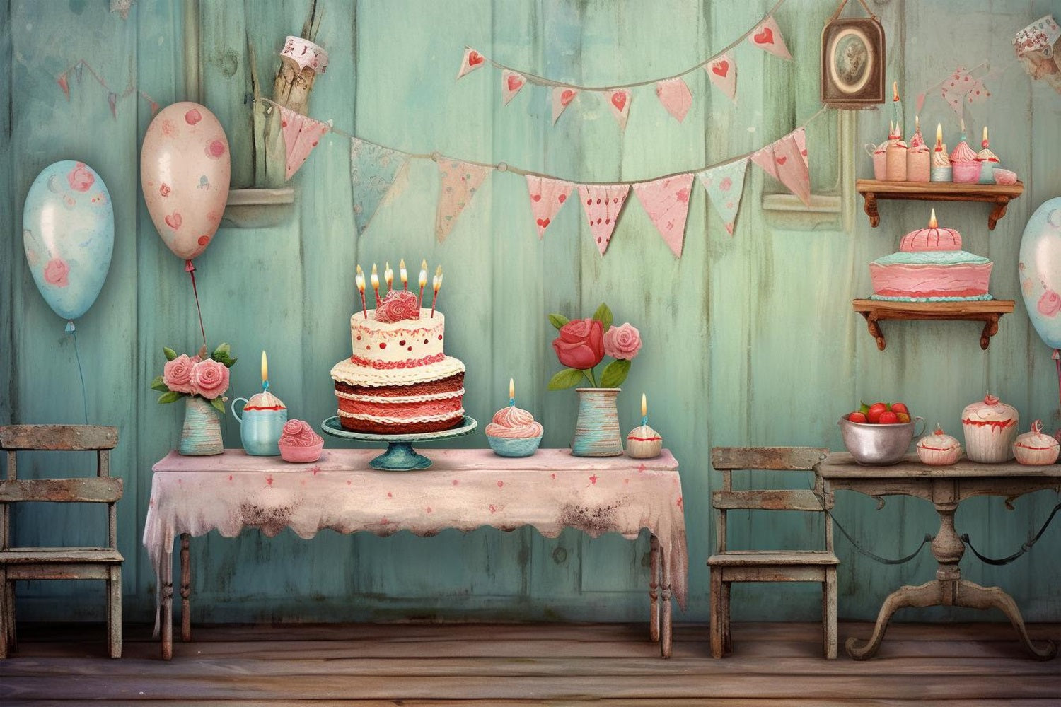 Birthday Photo Backdrop Cake Table Bunting Backdrop UK BRP10-396