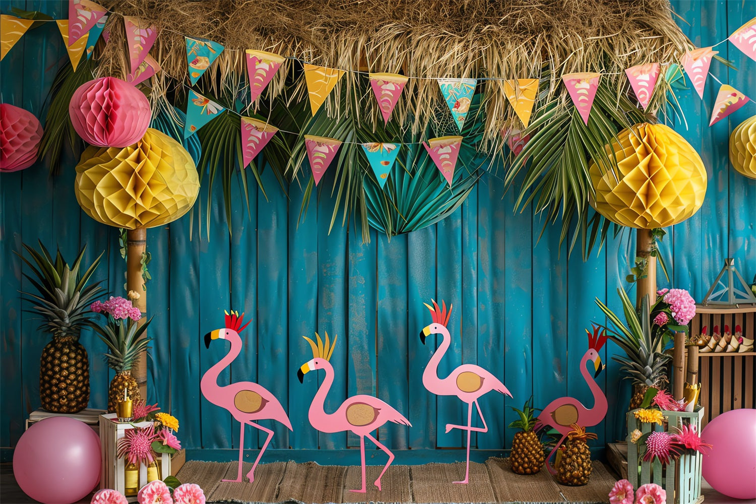 Backdrops For Birthdays Tropical Party Scene Flamingos Backdrop UK BRP10-398