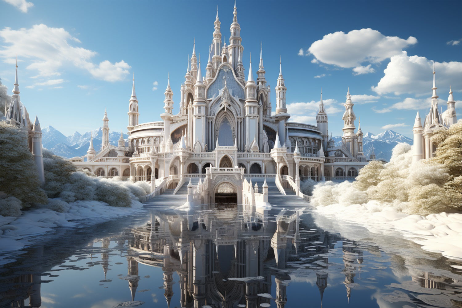 Winter Grand White Castle Icy Reflections Backdrop UK BRP10-40