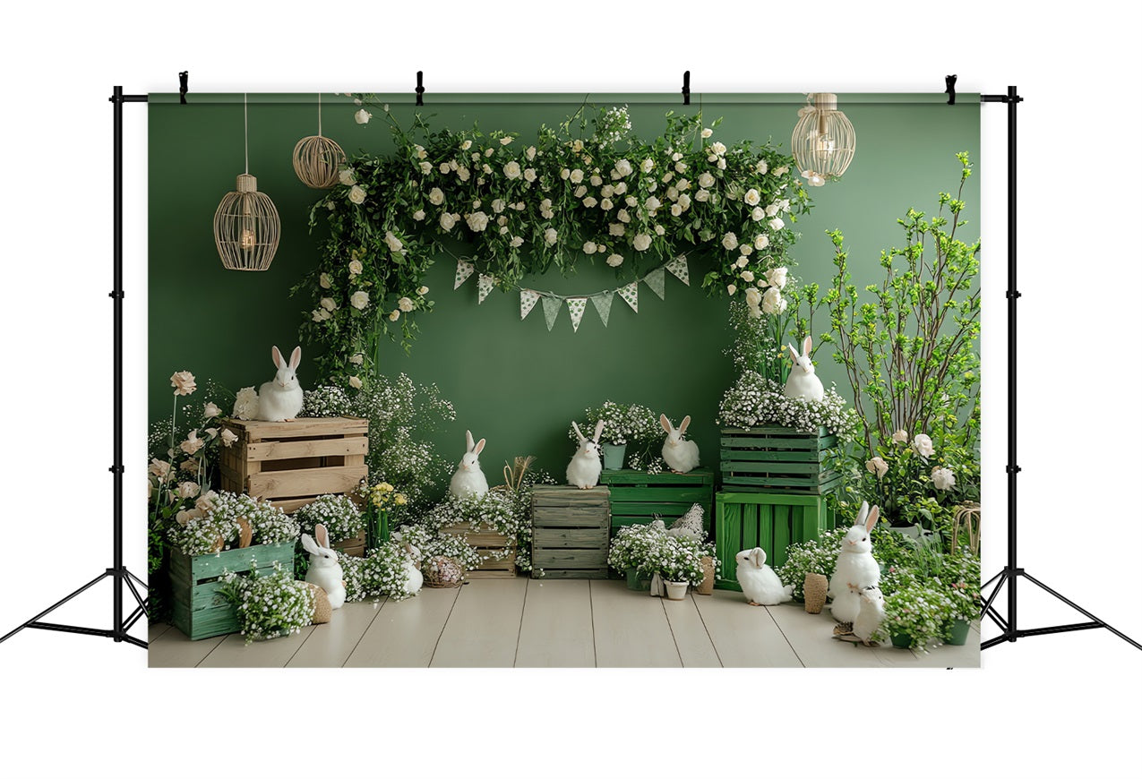 Birthday Photo Backdrops Greenery Garden Rabbits Crate Backdrop UK BRP10-400