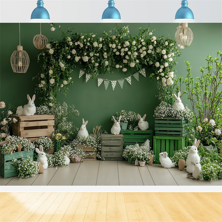 Birthday Photo Backdrops Greenery Garden Rabbits Crate Backdrop UK BRP10-400