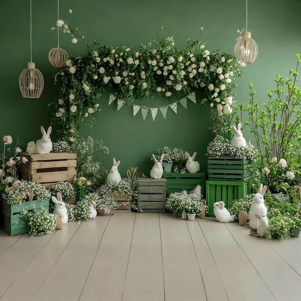 Birthday Photo Backdrops Greenery Garden Rabbits Crate Backdrop UK BRP10-400