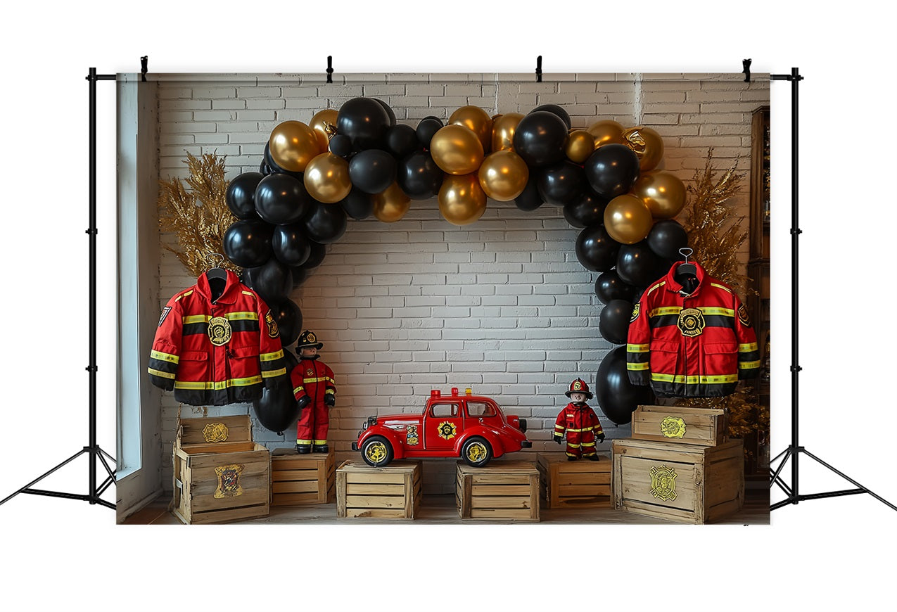 Diy Birthday Backdrop Firefighter Truck Balloon Themed Backdrop UK BRP10-404