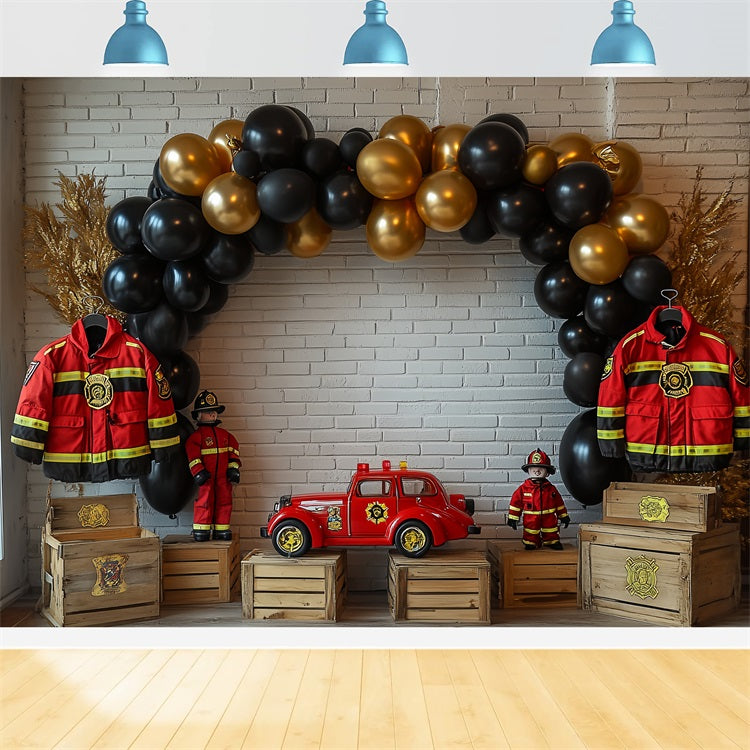 Diy Birthday Backdrop Firefighter Truck Balloon Themed Backdrop UK BRP10-404