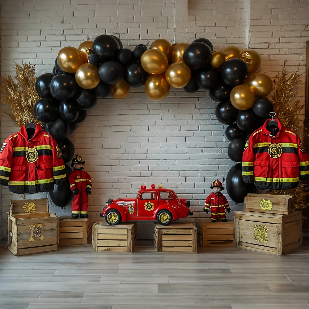 Diy Birthday Backdrop Firefighter Truck Balloon Themed Backdrop UK BRP10-404