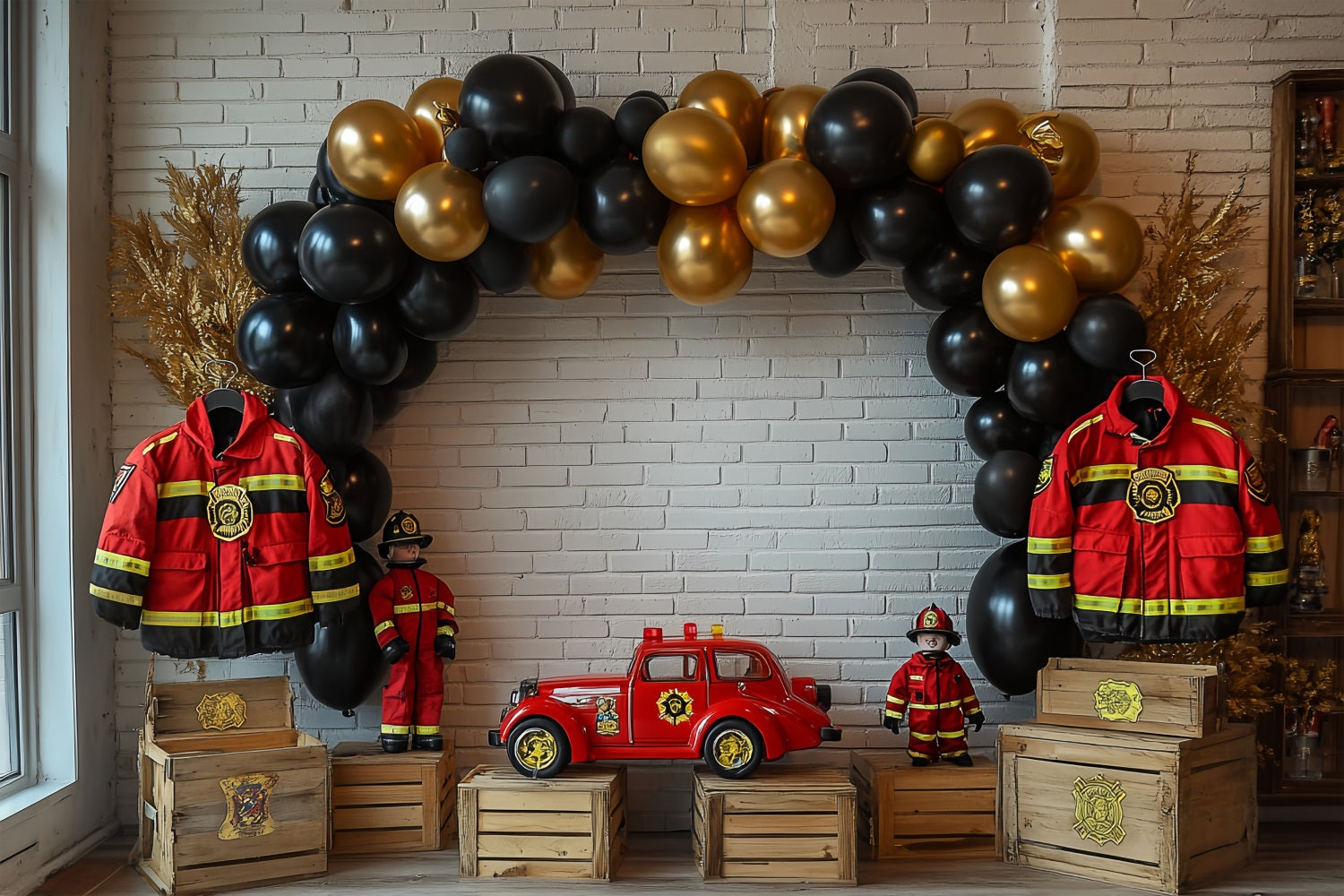 Diy Birthday Backdrop Firefighter Truck Balloon Themed Backdrop UK BRP10-404