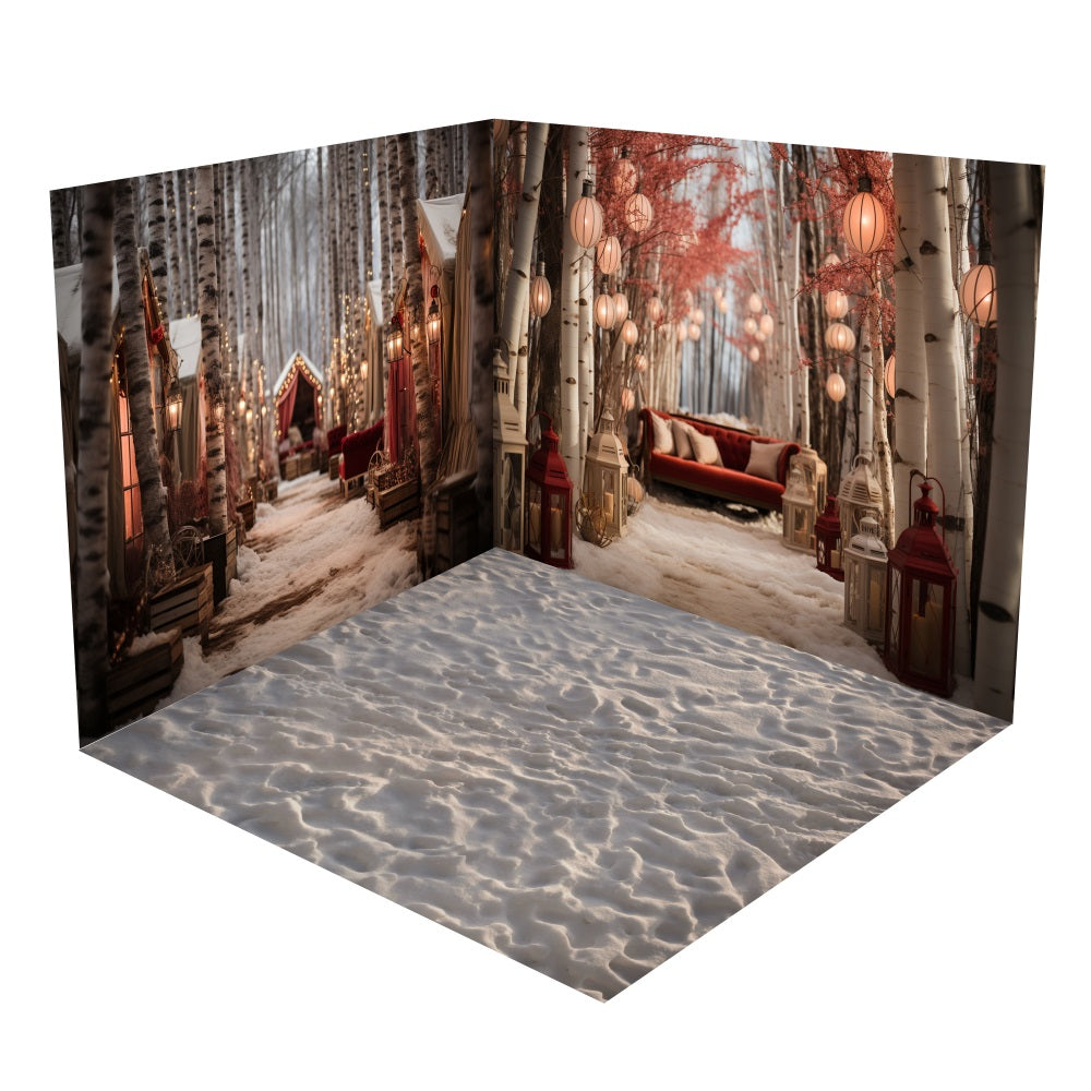 Winter Cabin Birch Forest Pathway Backdrop Room Set UK BRP10-406