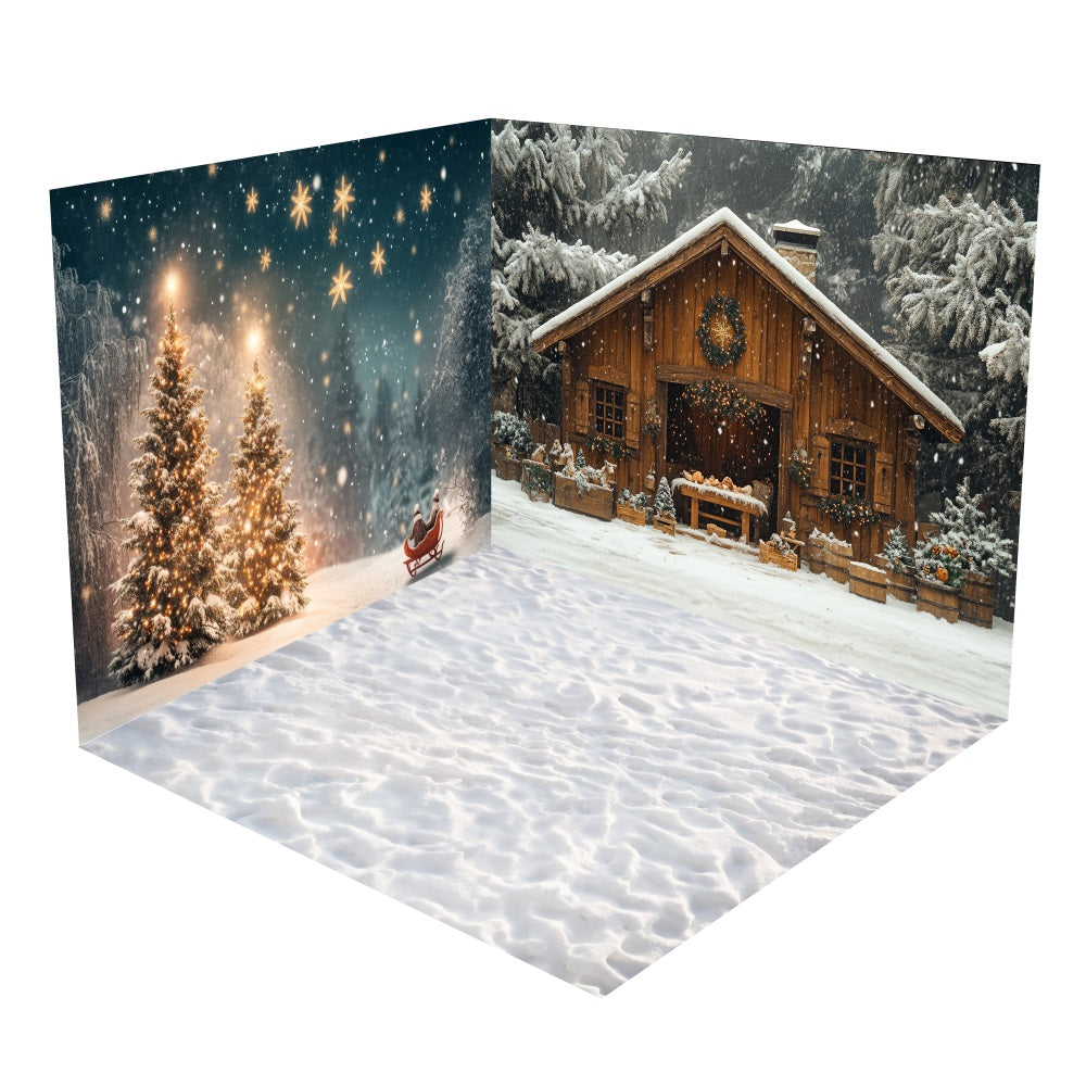 Winter Cabin Festive Trees Backdrop Room Set UK BRP10-407