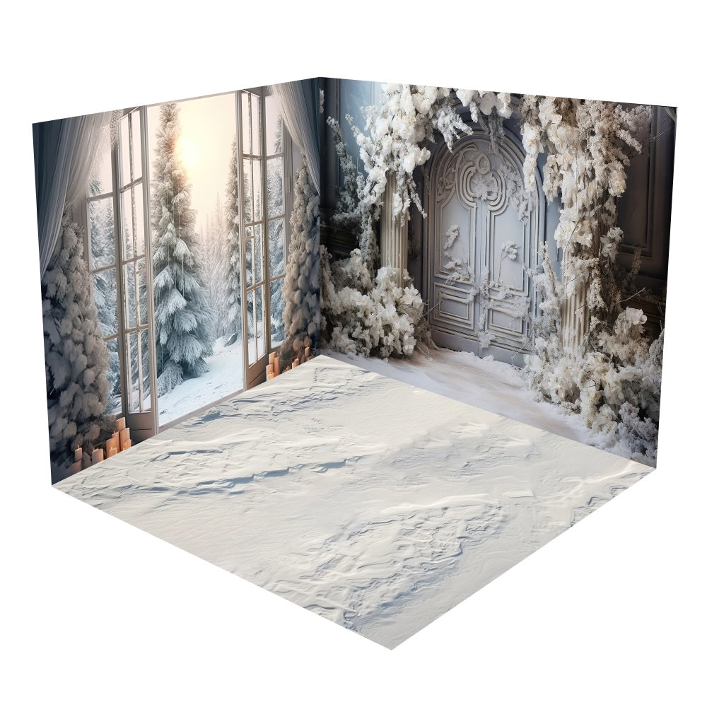 Winter Snowy Door Scene Backdrop Room Set UK BRP10-409